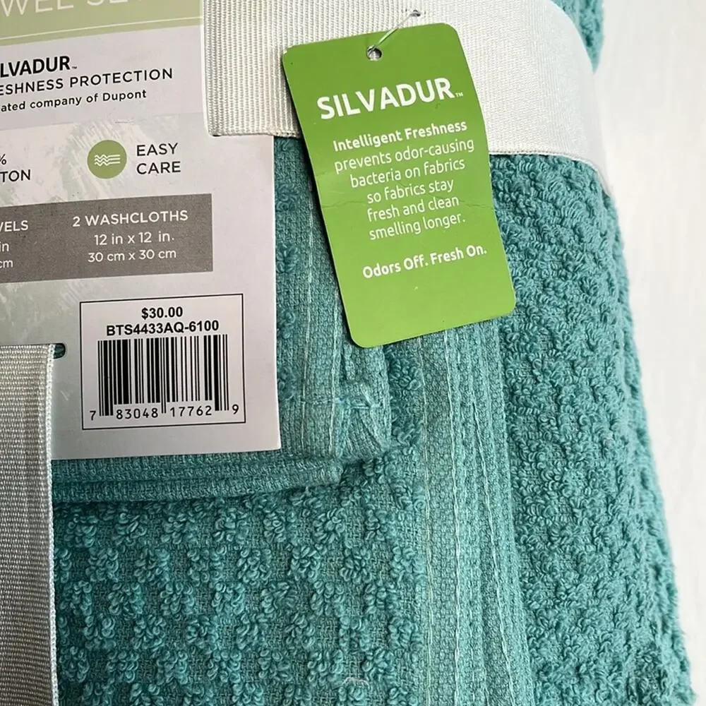 Truly Calm Towel Set Aqua Blue 6 Piece, Bath, Hand & Washcloths 100% Cotton